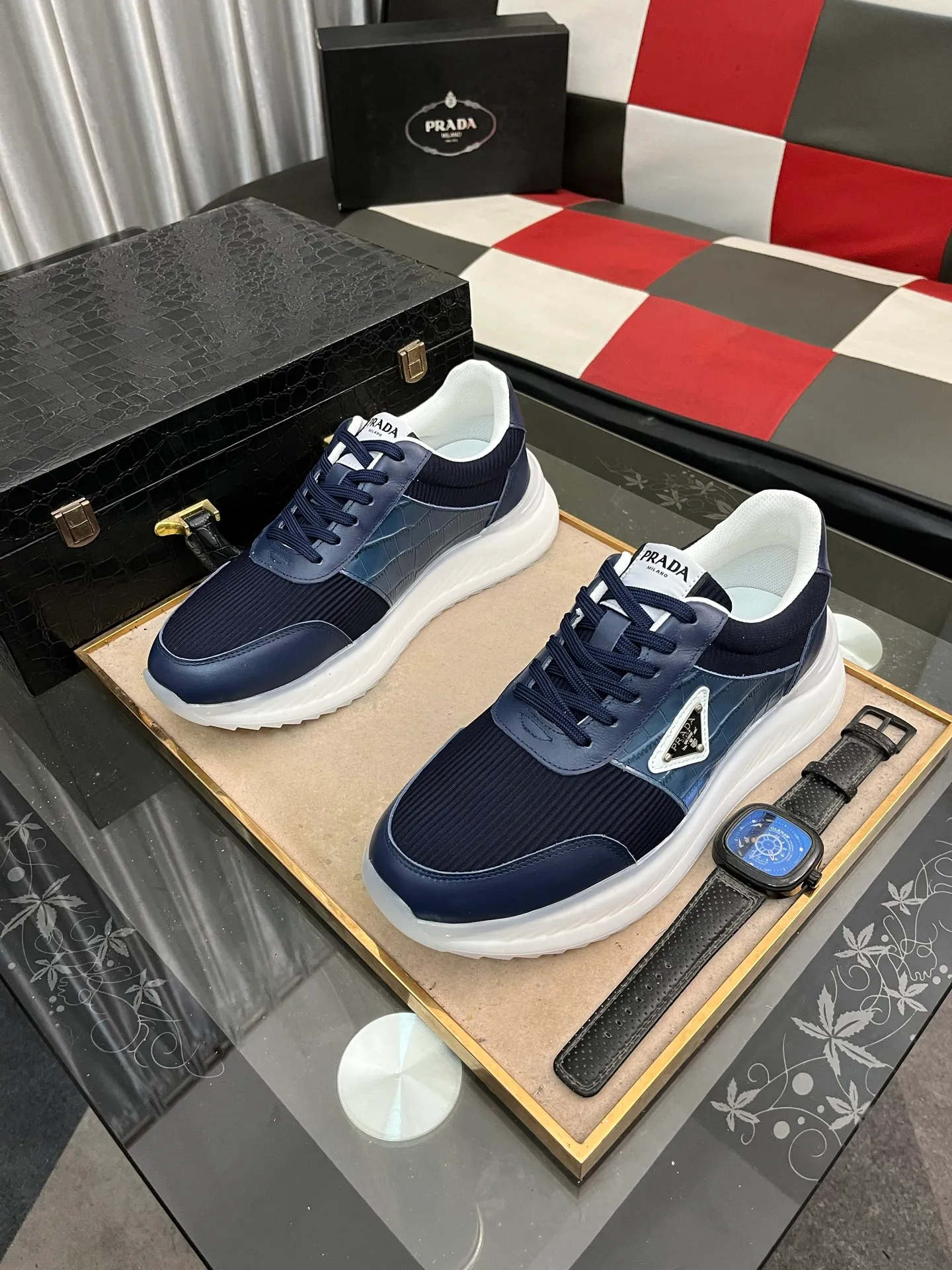 Men's shoes 💰458⌚️⌚️[PRADA] Prada Hong Kong counter casual shoes, counter quality, high-quality workmanship, uppers made of imported breathable fly-knit mesh fabric, comfortable and breathable lining, original air-cushion elastic outsole, casual fashion, high-end quality, size: 38-444️⃣Colors available